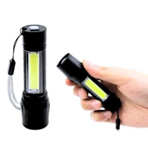 Rechargeable COB (Chip on Board) LED flashlight.