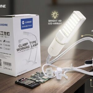 SUNSHINE SS-803 Clamp LED Work Light 360 Degree Adjustable 35 LEDs Metal Flexible Arm Clip-on Desk Lamp for Repair - EU Plug
